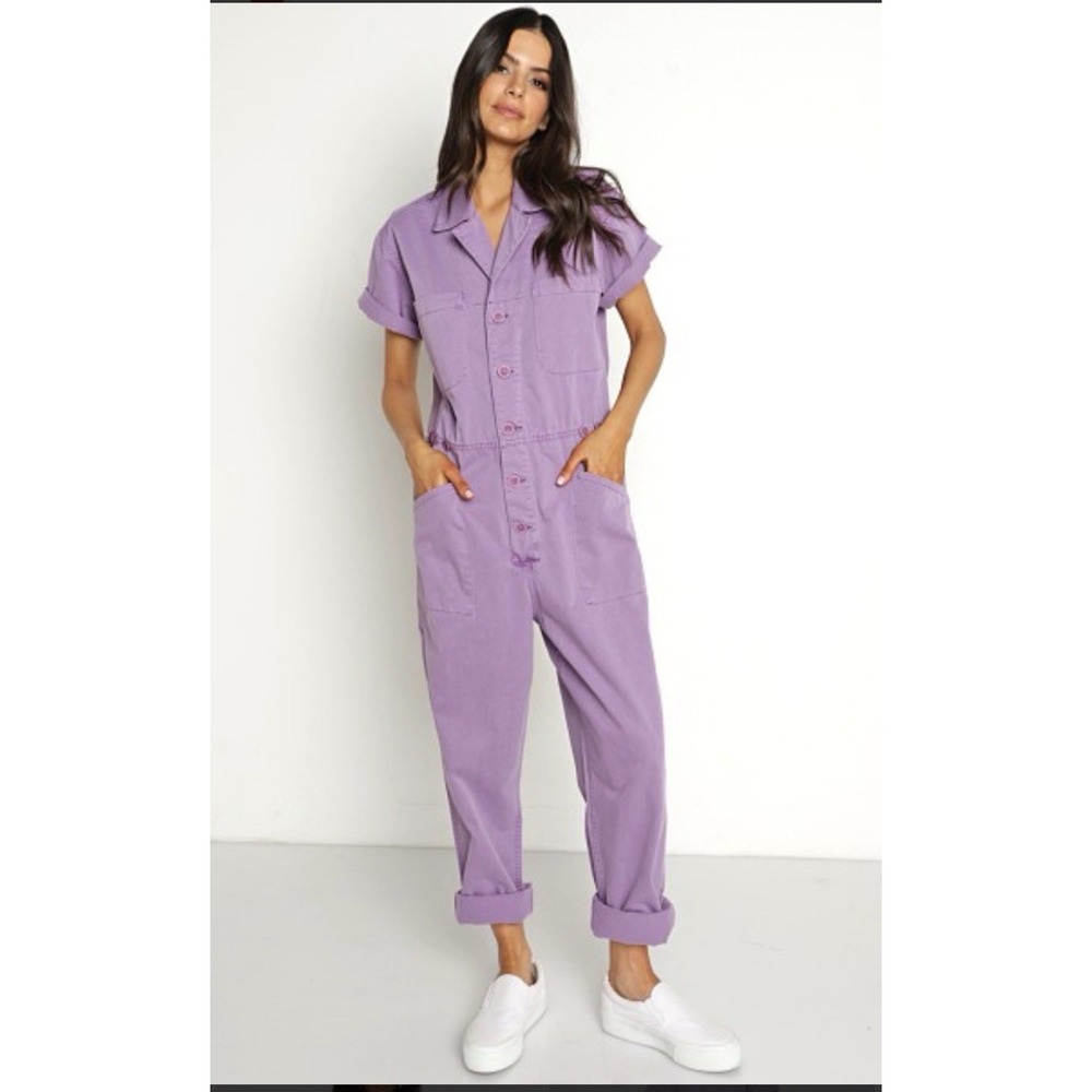 Pistola Grover short-sleeve utility jumpsuit orchid purple inseam 28", Size XS